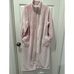 Stan Herman Plush Fleece Zip Robe Pink Long Sleeves Pockets Women’s Large